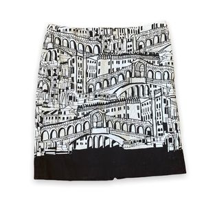 Van Heusen Black and White Canal Print Pencil Skirt